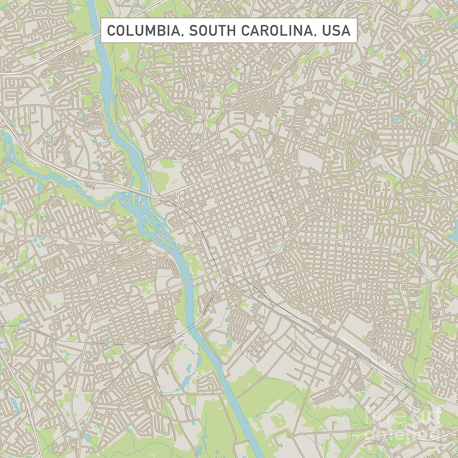 Columbia South Carolina Us City Street Map Digital Art By Frank Ramspott