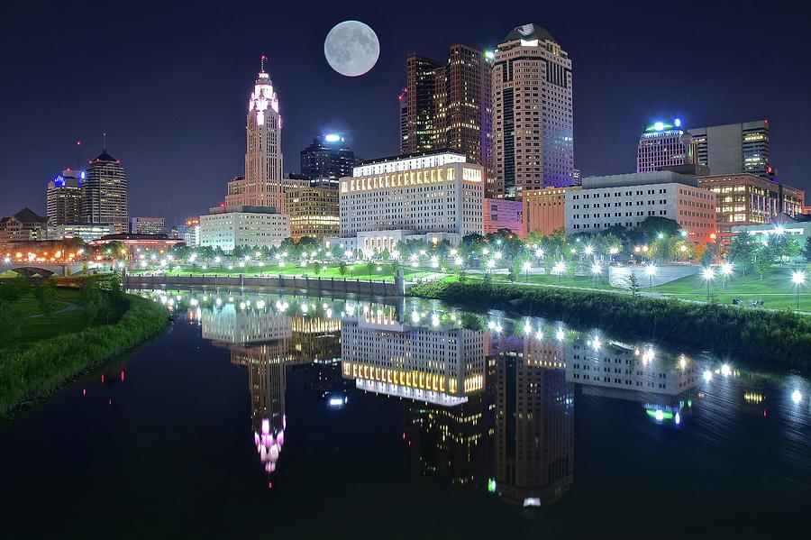 Columbus 2017 Riverfront Moon Photograph by Frozen in Time Fine Art Photography