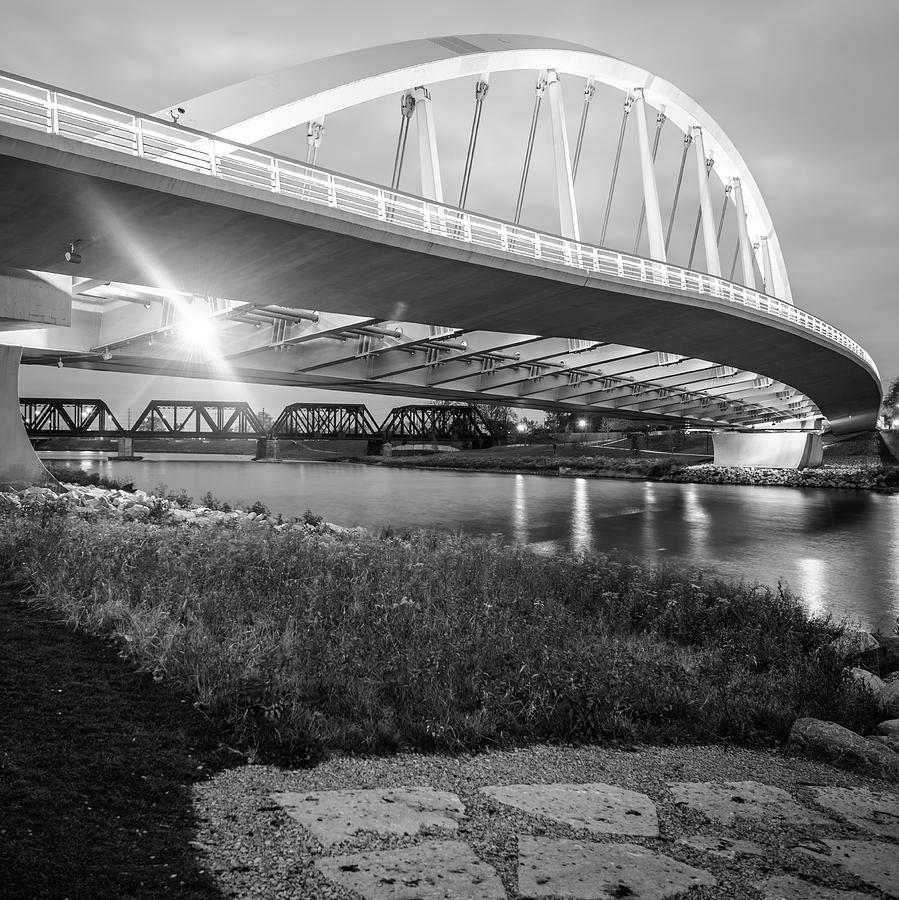 Columbus Photograph - Columbus Bridge - Main Street over Scioto River - Black and White 1x1 by Gregory Ballos