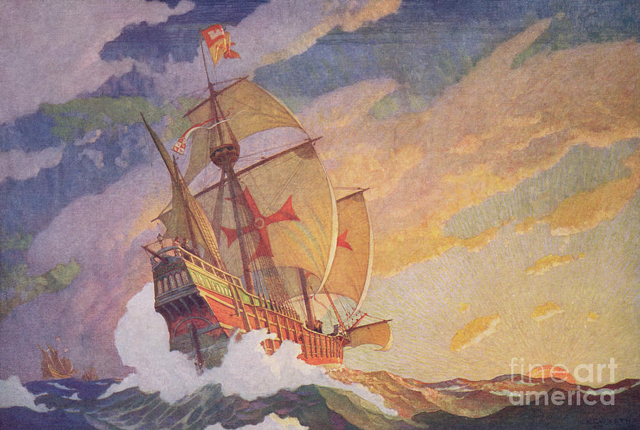 Sunset Painting - Columbus Crossing the Atlantic by Newell Convers Wyeth