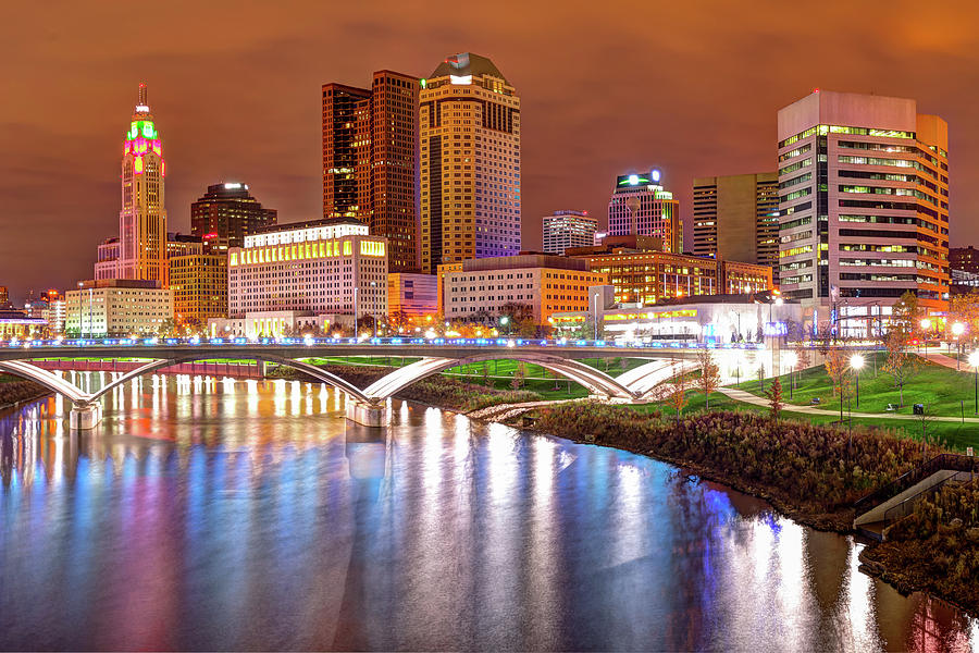 Columbus Downtown Skyline At Night Ohio Photograph By Gregory Ballos