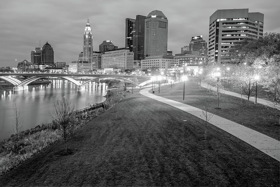 Columbus Skyline Photograph - Columbus Downtown Skyline in Winter - Black and White by Gregory Ballos