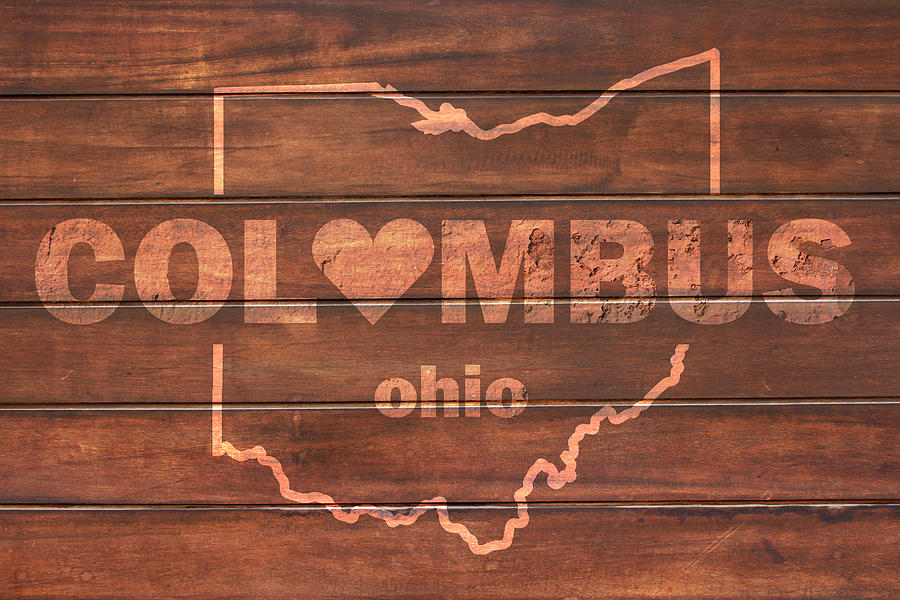 Cleveland Heart Wording With Ohio State Outline Painted on Wood
