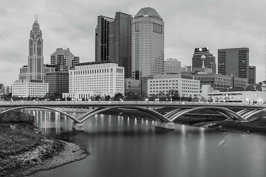 Columbus Skyline Photograph - Columbus Ohio Downtown Skyline Black and White by Gregory Ballos