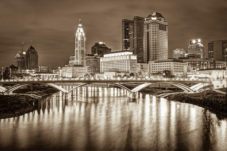 Skyline Photograph - Columbus Ohio Downtown Skyline in Sepia by Gregory Ballos