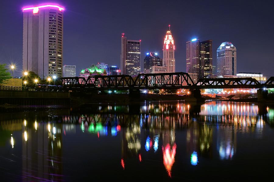 Columbus Photograph - Columbus Ohio Reflecting in the Scioto River by Frozen in Time Fine Art Photography