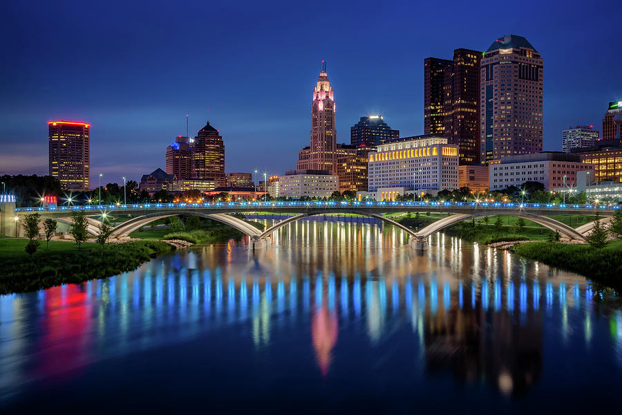 Columbus Ohio Skyline at Night Photograph by Adam Romanowicz