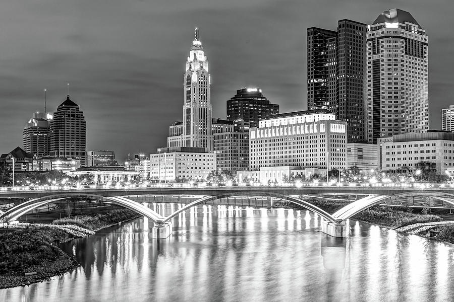 Columbus Skyline Photograph - Columbus Ohio Skyline in Black and White by Gregory Ballos
