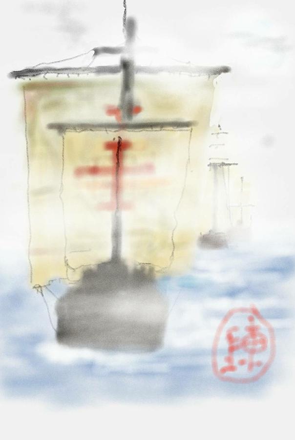 Columbus sailed Digital Art by Debbi Saccomanno Chan
