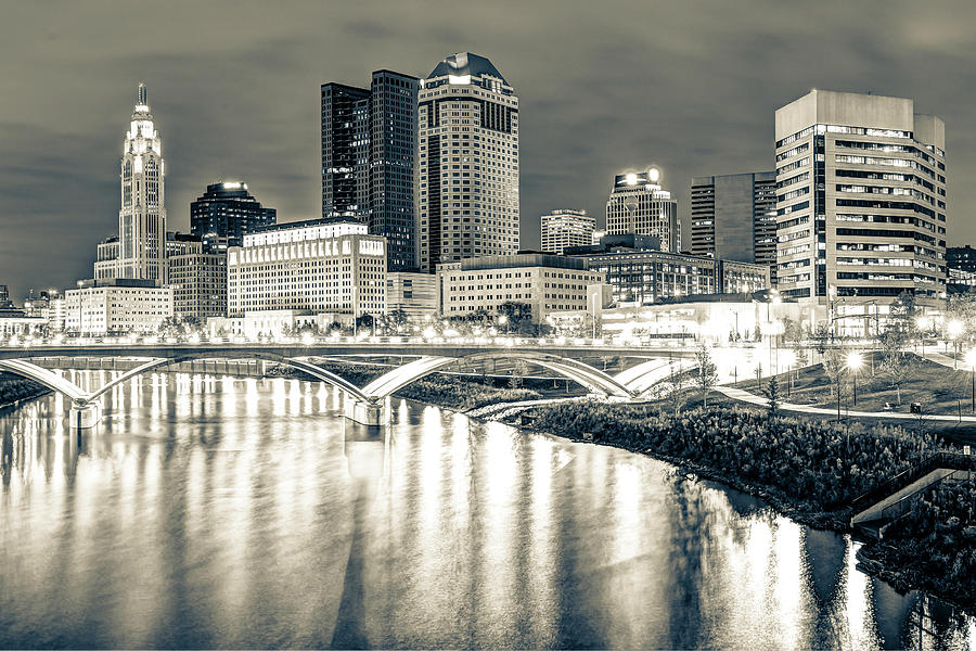 Columbus Sepia City Skyline at Night  Photograph by Gregory Ballos