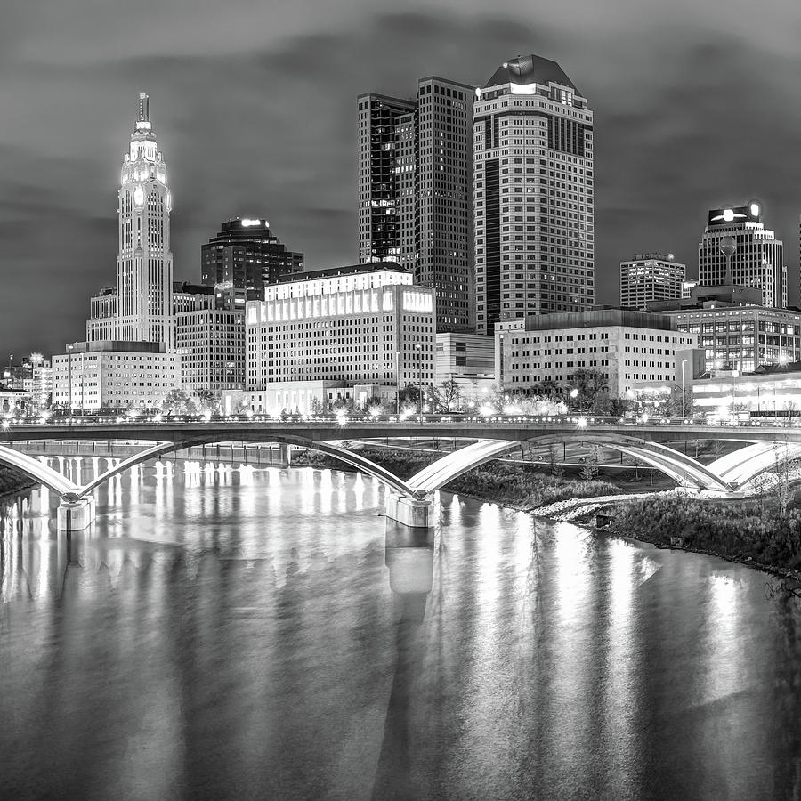 Columbus Skyline Black and White Art - Square 1x1 Photograph by Gregory Ballos