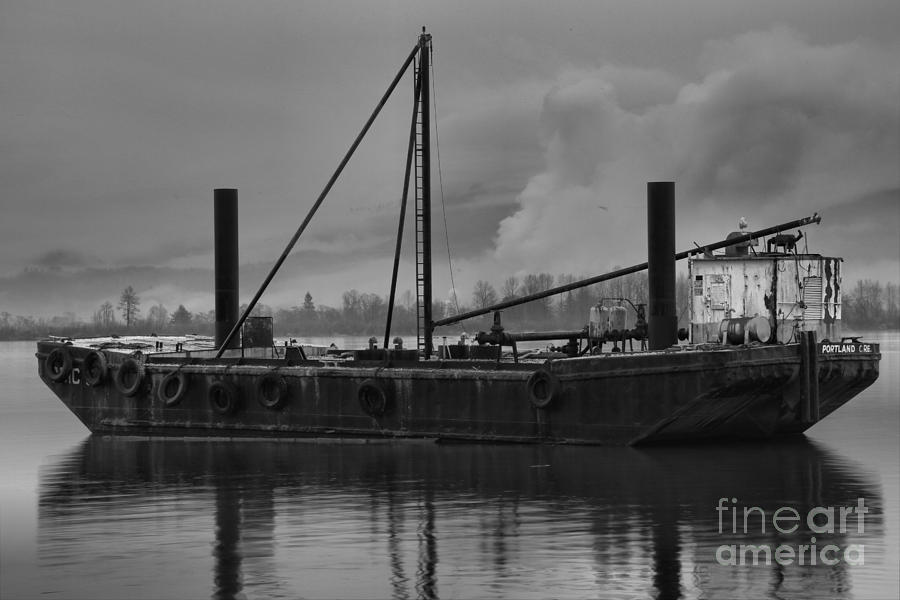 Columia River Gorge Tug Boat Black And White Photograph by Adam Jewell