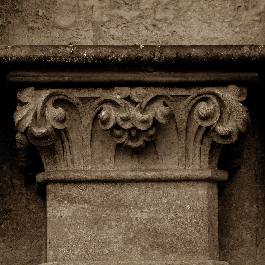 Architecture Photograph - Column Capital L West Facade of Wells Cathedral by Jacek Wojnarowski