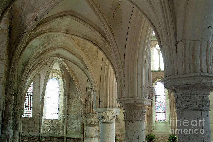 Columns and rib vaulting inside La Chapelle Church Photograph by Sami Sarkis