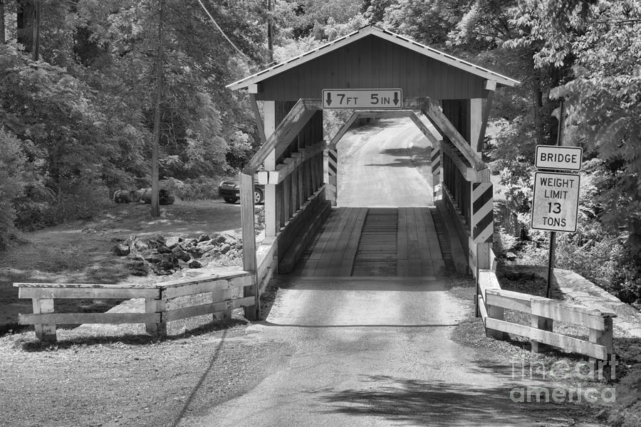Colvin Covered Bridge In The Forest Black And White Photograph by Adam Jewell