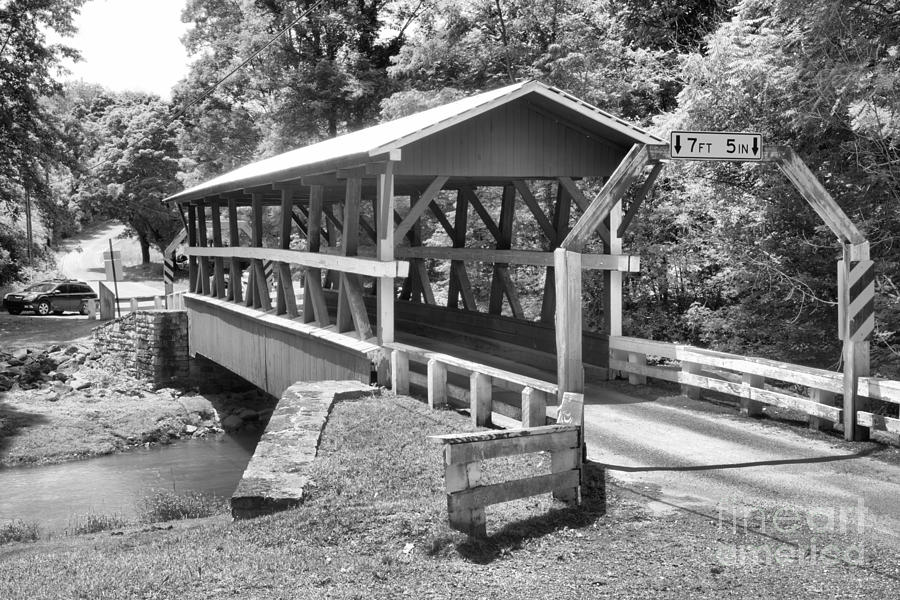 Colvin Covered Bridge Landscape Black And White Photograph by Adam Jewell