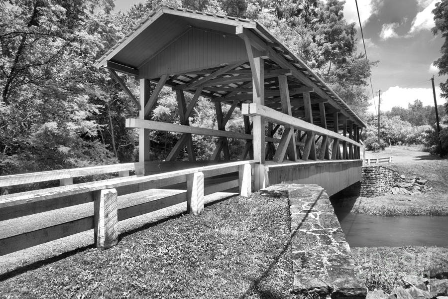 Colvin King Post Covered Bridge Black And White Photograph by Adam Jewell
