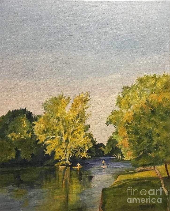 Comal River TX Looking North of Spring Island Painting by Barbara Moak