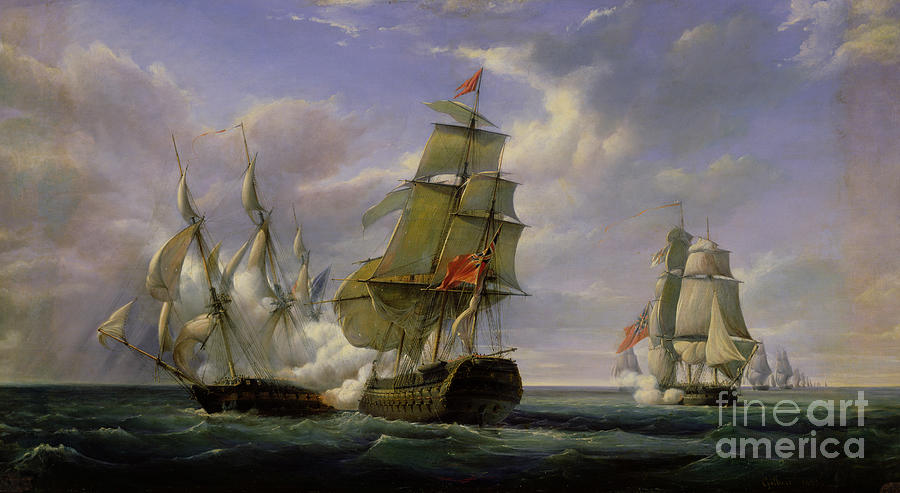 Combat between the French Frigate La Canonniere and the English Vessel The Tremendous Painting by Pierre Julien Gilbert
