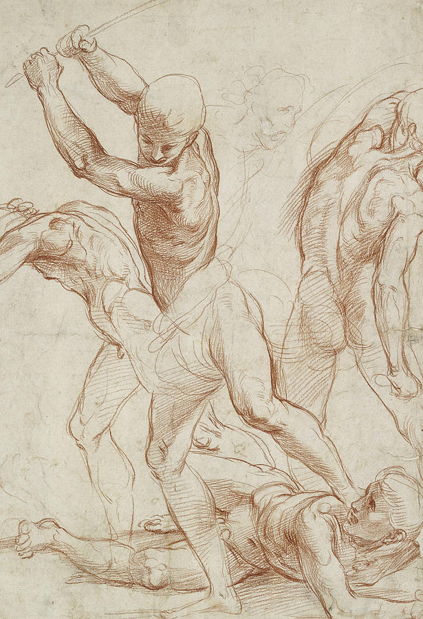 Raphael Drawing - Combat of nude Men  by Raphael