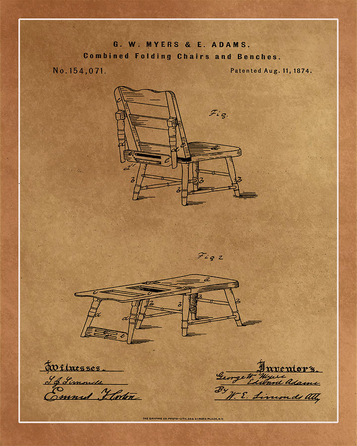 Combined Folding Chair and Bench Patent Drawing 1d Mixed Media by Brian Reaves
