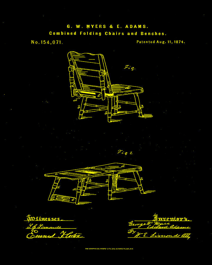 Combined Folding Chair and Bench Patent Drawing 1g Mixed Media by Brian Reaves
