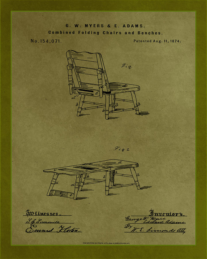 Combined Folding Chair and Bench Patent Drawing 1h Mixed Media by Brian Reaves
