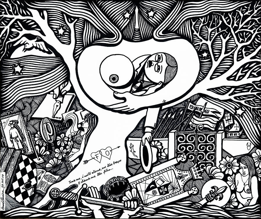 China Ink Drawing - Come ancient and identical night by Jose Alberto Gomes Pereira China Ink Drawing - Come ancient and identical night by Jose Alberto Gomes Pereira