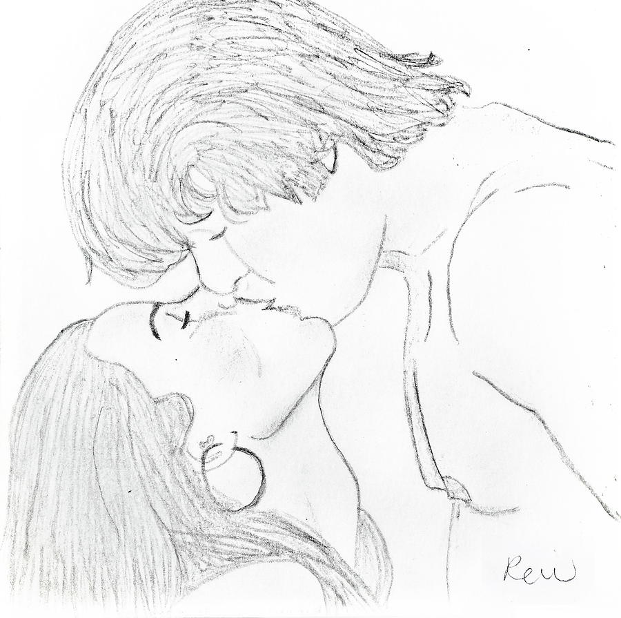 drawings of a girl and boy kissing