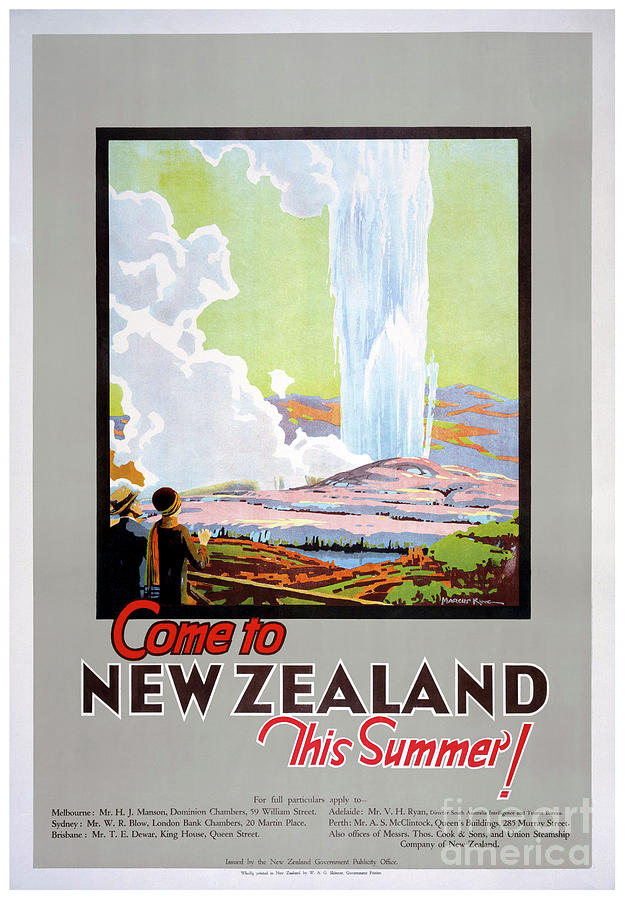 Vintage Photograph - Come to New Zealand Vintage Travel Poster by Vintage Treasure