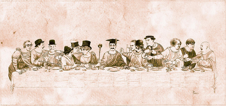 Groucho Marx Drawing - Comedys Last Supper by Tom Dudzick