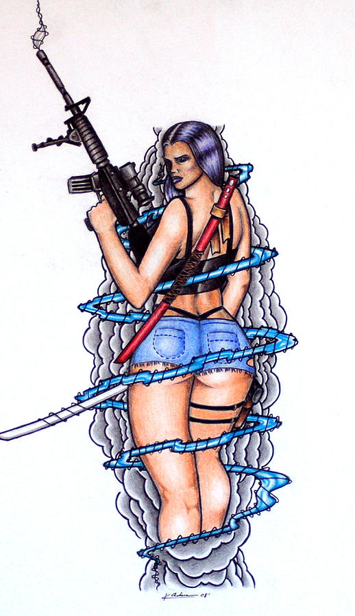 Comic Painting - Comic style Pin-up Tattoo Idea by Kyle Adamache