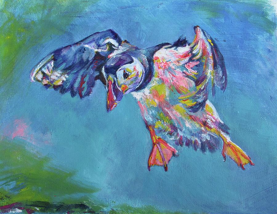 Coming Home Puffin Painting by Karin McCombe Jones