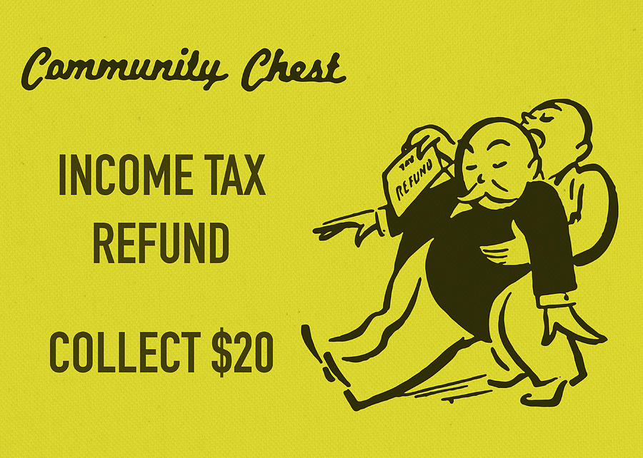 Vintage Mixed Media - Community Chest Vintage Monopoly Board Game Income Tax Refund by Design Turnpike