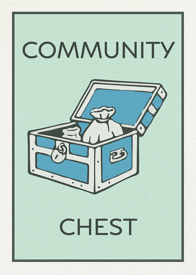 community-chest-vintage-monopoly-board-game-theme-card-mixed-media-by