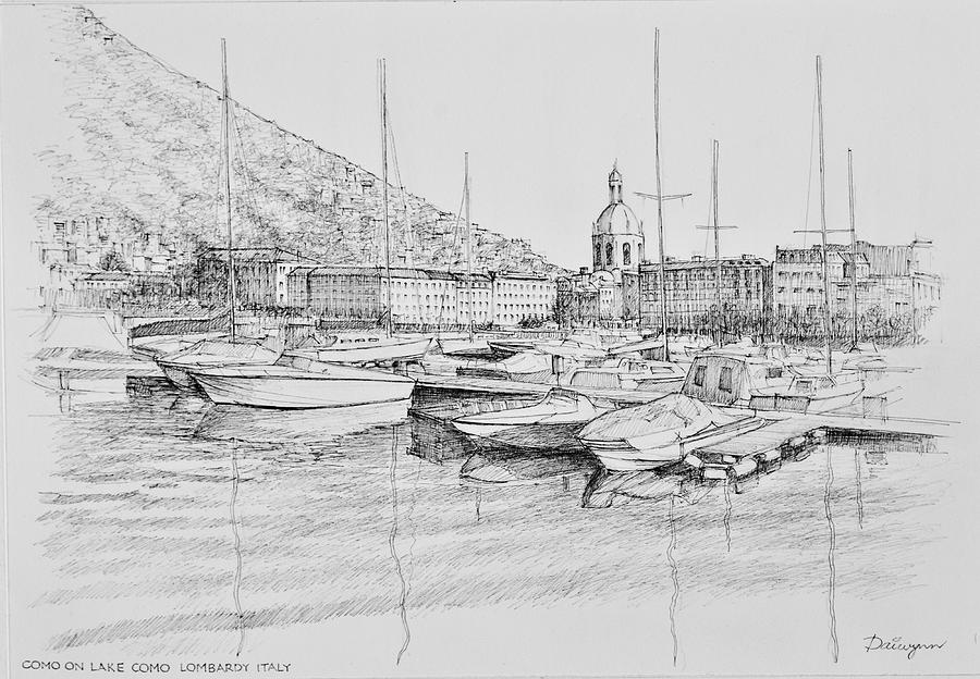 Como on Lake Como Lombardy Italy Drawing by Dai Wynn