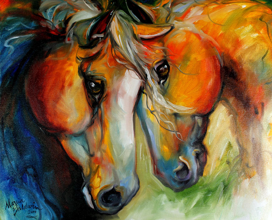 Abstract Painting - Companions Equine Art by Marcia Baldwin