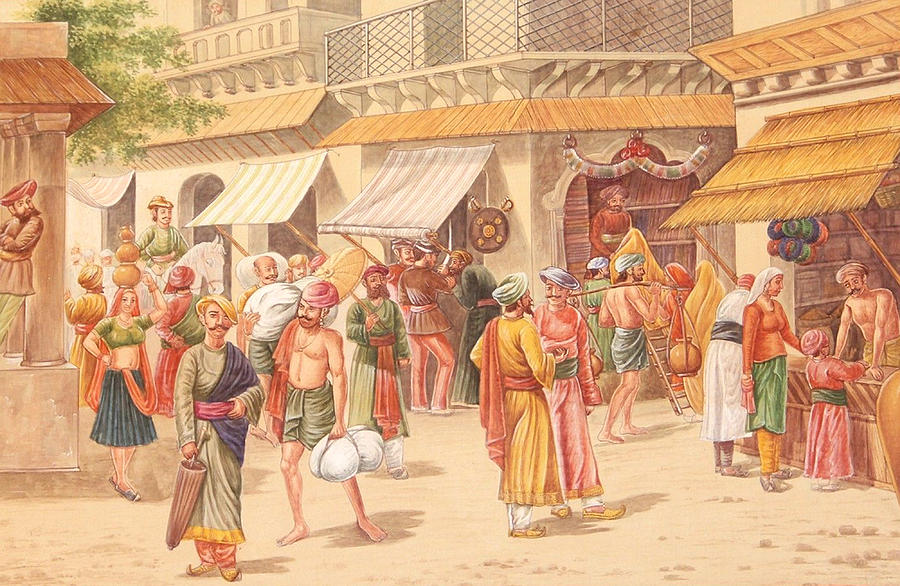 Company Art In Colonial India Miniature Painting Of India Watercolor Artwork Painting by A K Mundra