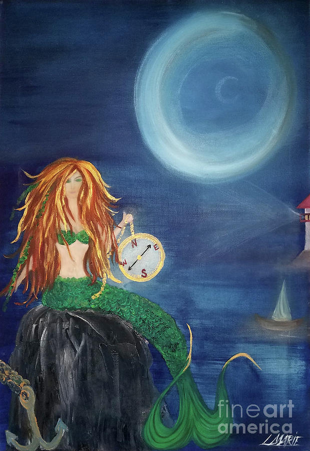 Compass Mermaid Painting by Artist Linda Marie