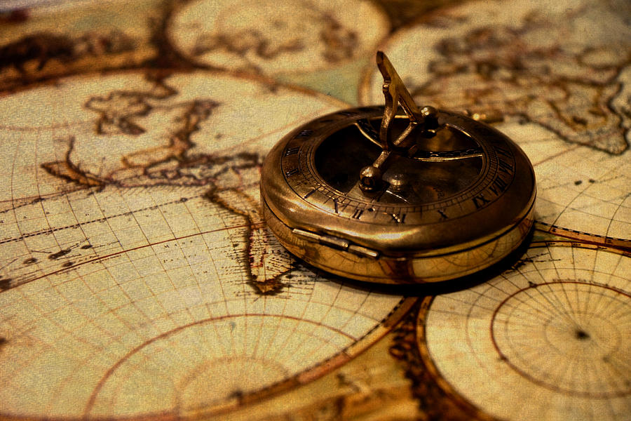 vintage map and compass