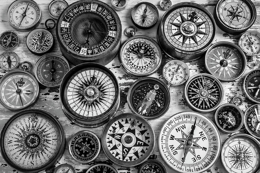 Compasses Black And White Photograph by Garry Gay
