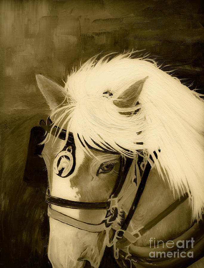 Amos - Sepia - Ohio Horsepulling Painting by Jan Dappen