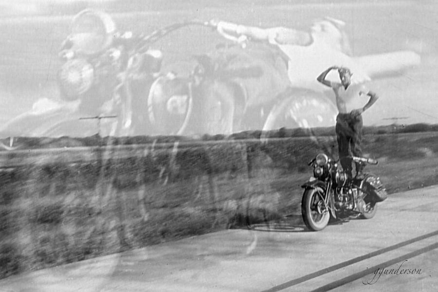 Composite of 2 old Harley Davidson photographs Photograph by Gary Gunderson
