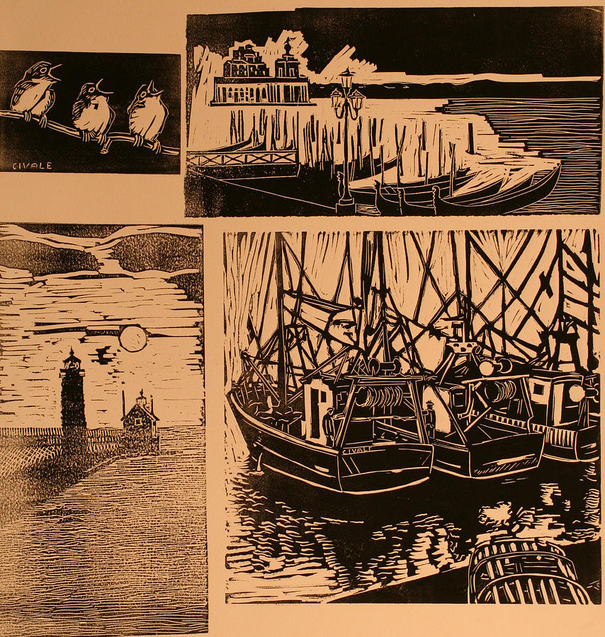 Composite of four woodcuts Print by Biagio Civale