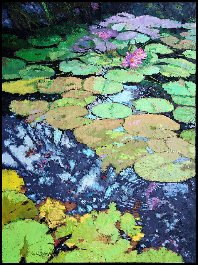 Lily Painting - Composition With Lily Pads by John Lautermilch