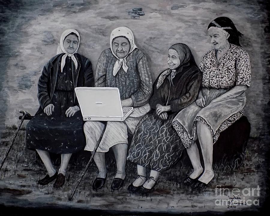 Old Ladies Painting - Computer Class by Judy Kirouac