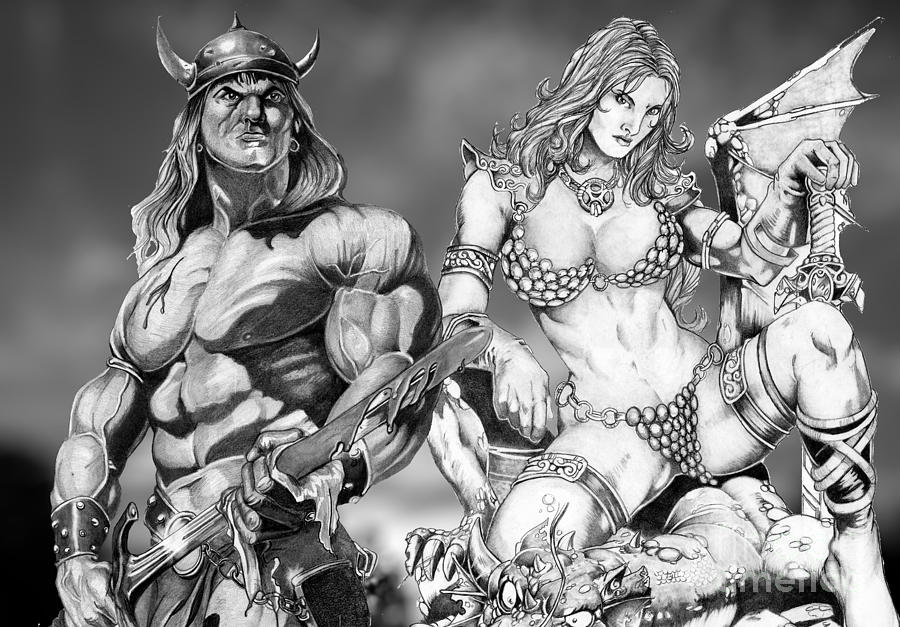 Conan and Red Sonja Drawing by Bill Richards