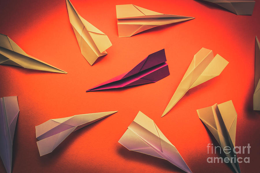 Conceptual photo of arranged paper planes on bright background Photograph by Jorgo Photography