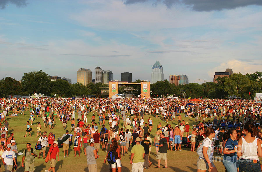 Music Photograph - Concert goers gather at the main stage at the Austin City Limits Music Festival by Dan Herron