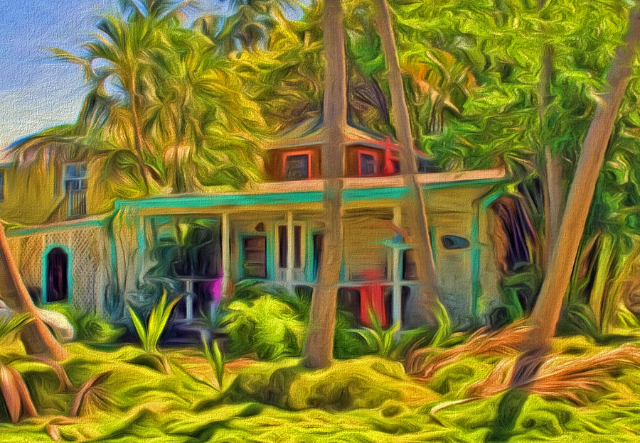 Conch Key Cottage With Palm Trees Photograph